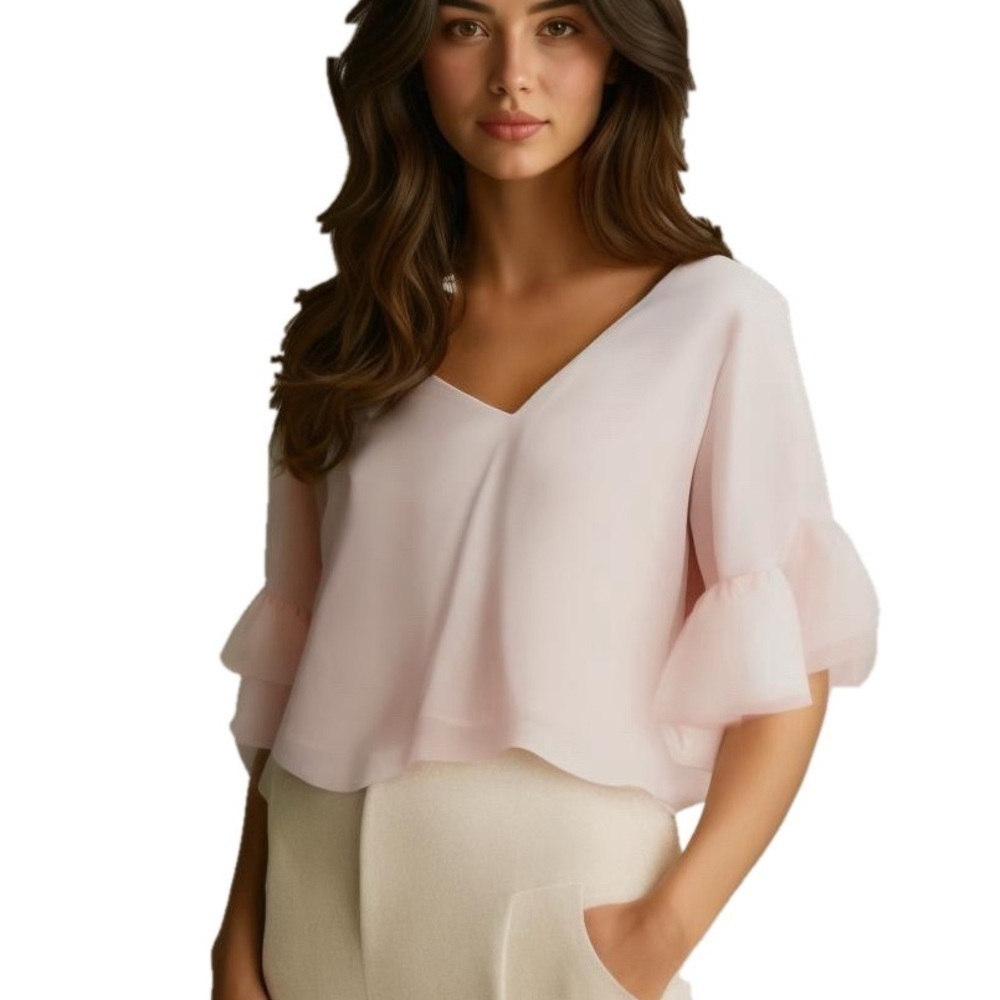 Showpo Pink Pastel Flounce Sleeve Blouse Size 6